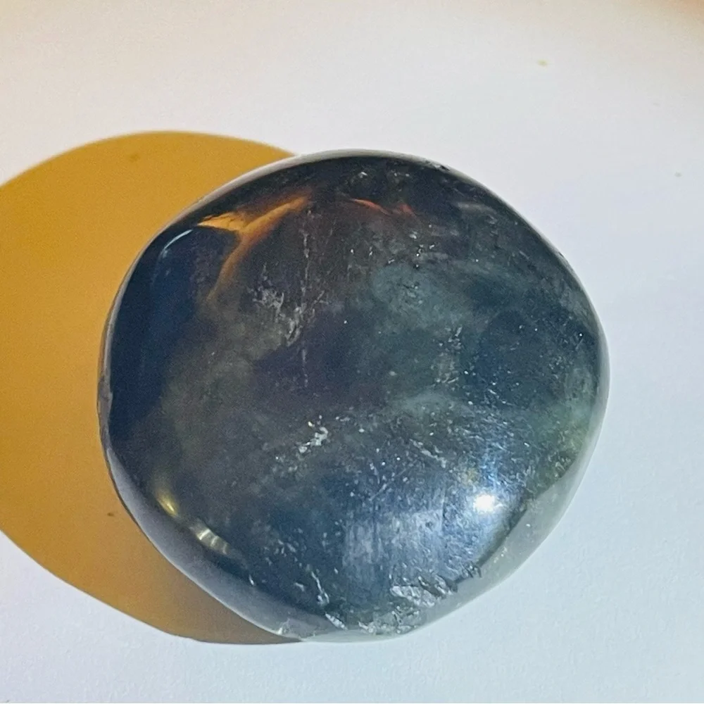 New Handmade Natural Labradorite Blue Green Crystal Oblong Carved Palm Stone